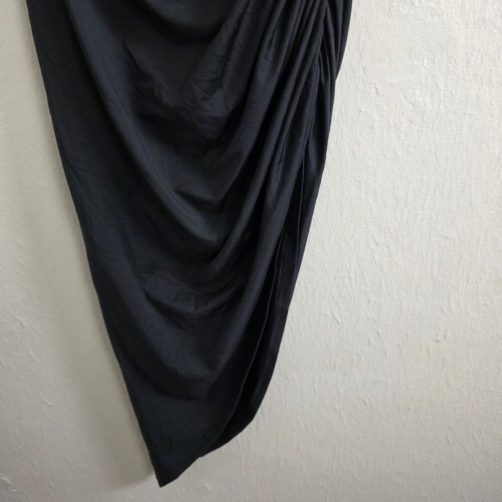 NEW Lulus Incredibly Posh Black Ruched Asymmetrical Midi Dress - Picture 6 of 13